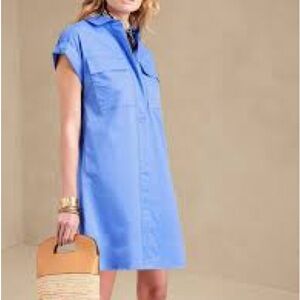 Blue Short Sleeve Utility Shirts Dress